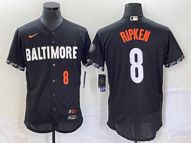 Mens Baltimore Orioles #8 Cal Ripken Jr Number Black 2023 City Connect Flex Base Stitched Jerseys